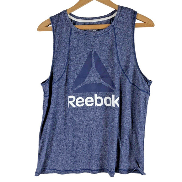 Reebok Large Tank Top Womens Large Blue Graphic Workout Sleeveless Top Dri Fit - Picture 1 of 6